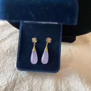 Purple and Gold Teardrop Earrings with Amethyst Accents
